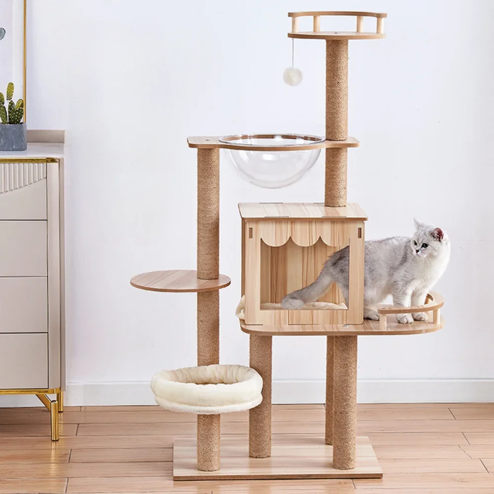 Multi-level Cat Tree with Cats Nest Cat Scratch Board Stable Space Capsule Wear Resistant Cat Tower Kitty Play Cat Tree House