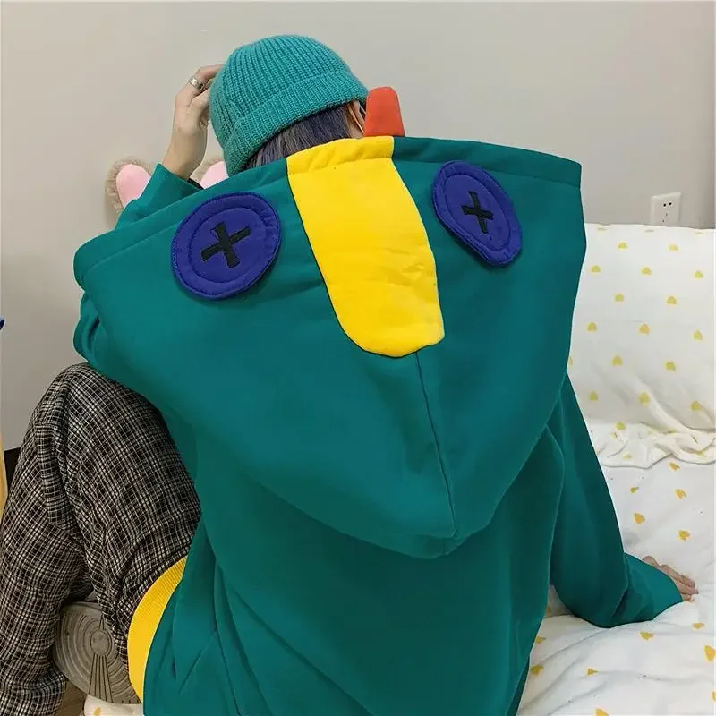 

Retro and Quirky Frog Hoodie for Men and Women in Autumn and Winter, Korean Version, Loose Fit, BF Design, Hooded Jacket Top