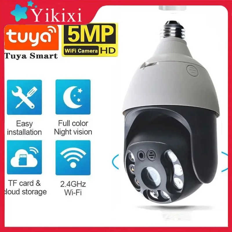 

Tuya 5MP 360° Panoramic IP Camera E27 Bulb Outdoor Wifi 4X Digital Zoom Color Night Vision Security Surveillance PTZ Cameras