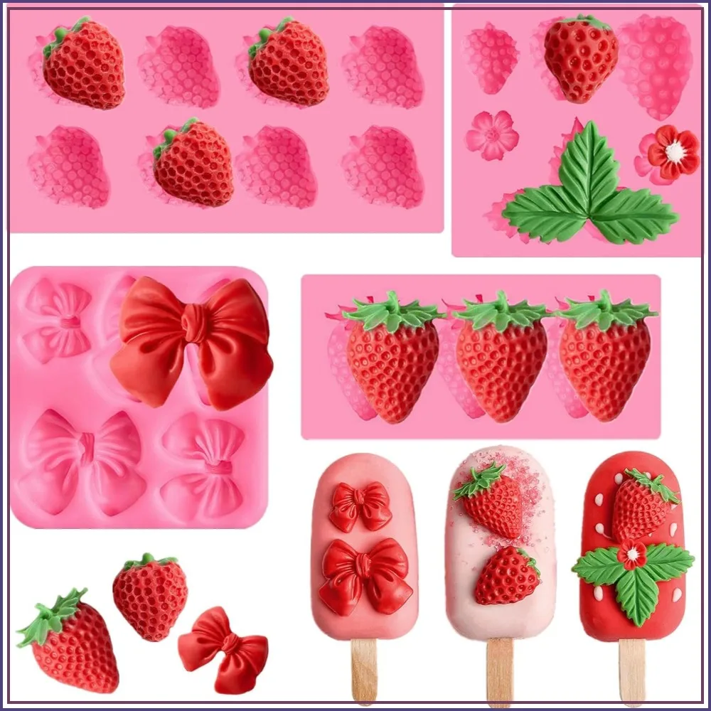 

4PCS Strawberry Fondant Molds, Bow Silicone Molds, Fruit Baking Mold for Cake Decorating, Cupcake Topper, Chocolate, Candy, Candle, Clay