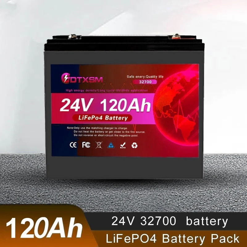

new 32700 LiFePo4 24V 100Ah-120Ah lithium iron phosphate battery Built-in 100A BMS,for Solar Marine Overland Off-Grid Battery.
