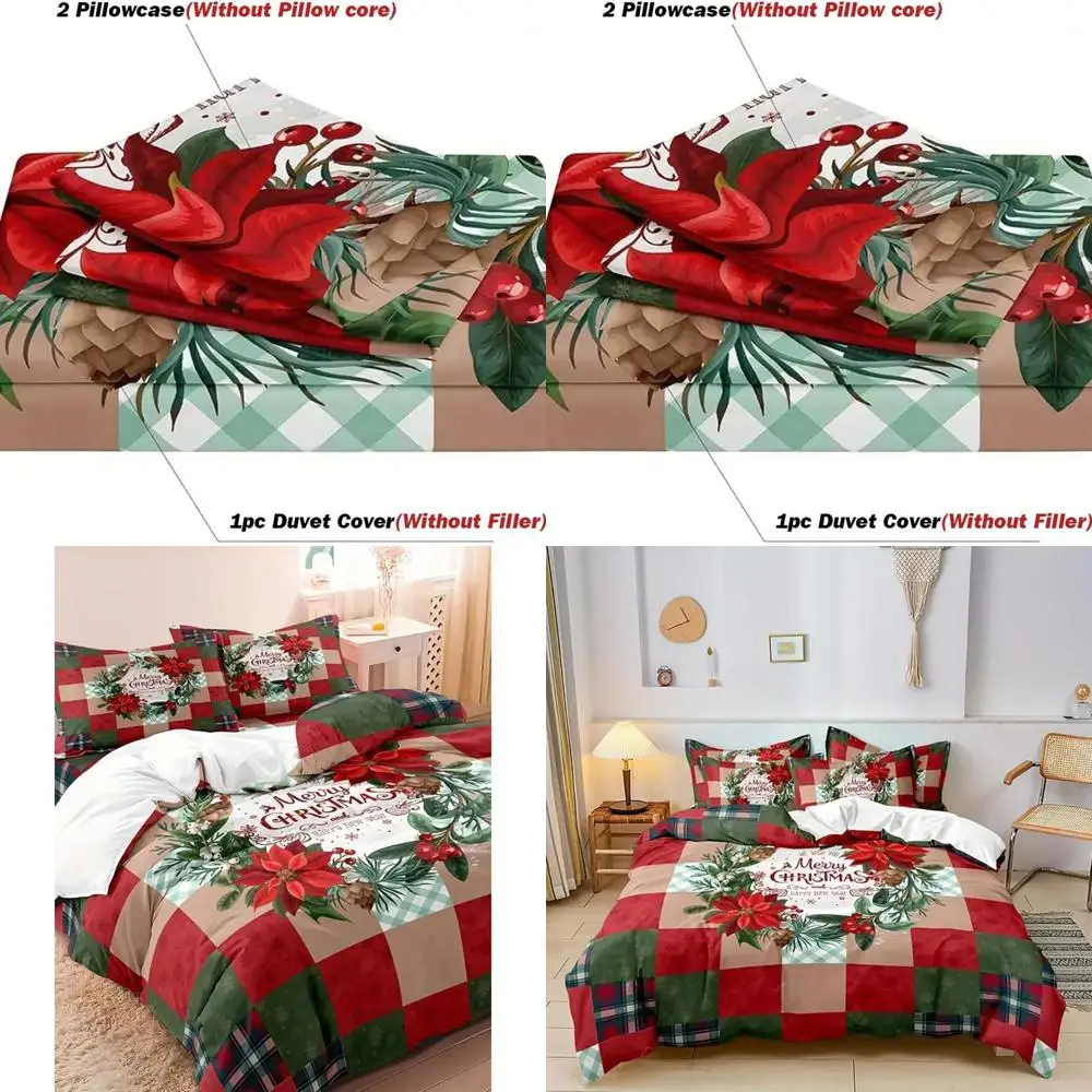 

King Size Floral Wreath Duvet Cover Set - Holiday Themed Bedding with Zipper, Includes 1 Quilt Cover & 2 Pillowcases