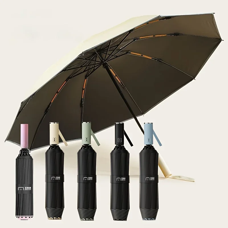 3-fold Automatic Rain Umbrella Large-Sized Windproof Anti-Wind Skeleton Fully Automatic Reverse Folding Sunshade Umbrella Gift