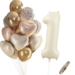 32/40inch Beige Number Balloon Vintage Heart Foil Balloons for 30 40 50 60 Happy Birthday Party Supply Kids Wild Animal Party