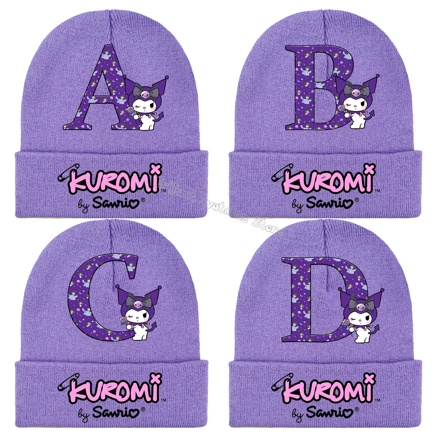

Вязаная шапка Kuromi, детская вязаная шапка с рисунком буквы A-Z для девочек и мальчиков, кавайная шапка, украшение, шапочки с черепами, детский подарок
