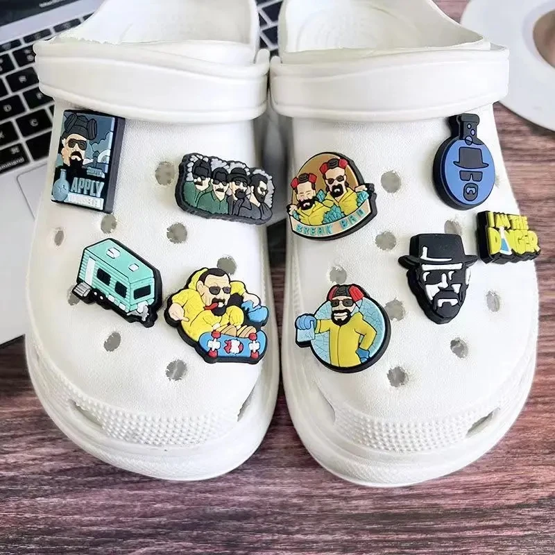 9pcs 2-4cm Cartoon breaking Heisenberg figure soft Shoe pin beans Charms Sandals Accessories Croc Jeans bad white джибитсы для