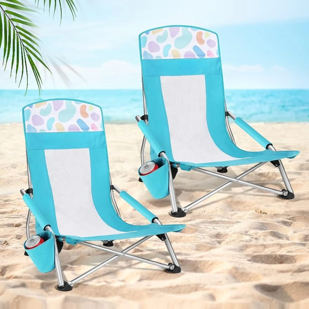 

2-Pack Blue High Back Beach Chairs With Colored Dots Camping Chair Maximum Seated Weight Capacity: 265 Lbs Ergonomic Design