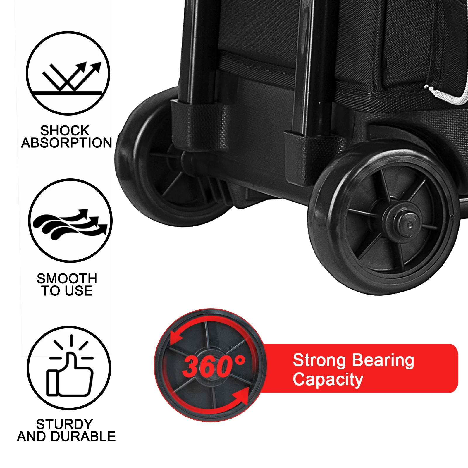 3 Bowling Ball Bag With Wheels - Rolling Bag for Balls & Accessories - Retractable Handle Extends to 38