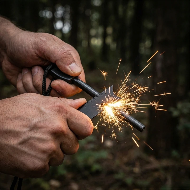 

Multi-Function Wooden Handle Magnesium Fire Starter-Waterproof Survival Fire Stick, Essential Emergency Tool for Outdoor Lovers