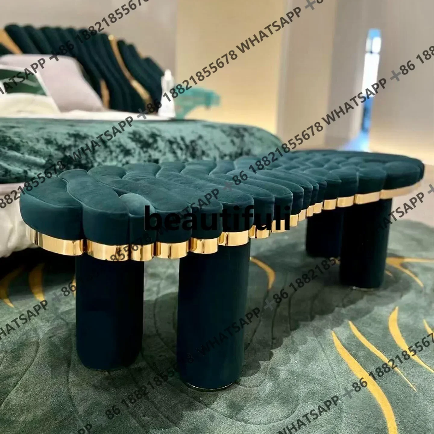 K182Italian light luxury fabric bedside stool, modern designer creative home shoe changing stool