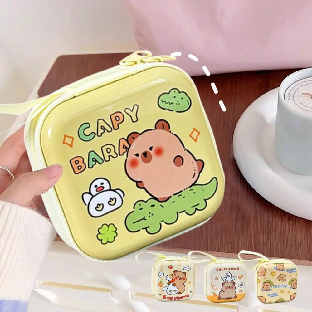 Dompet koin Capybara pola kartun lucu, tas kunci Mini tahan air, kotak penyimpanan portabel