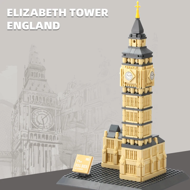 Construction World Famous Architecture England London Elizabeth Clock Tower Building Block Big Ben Construction Model Brick Toy