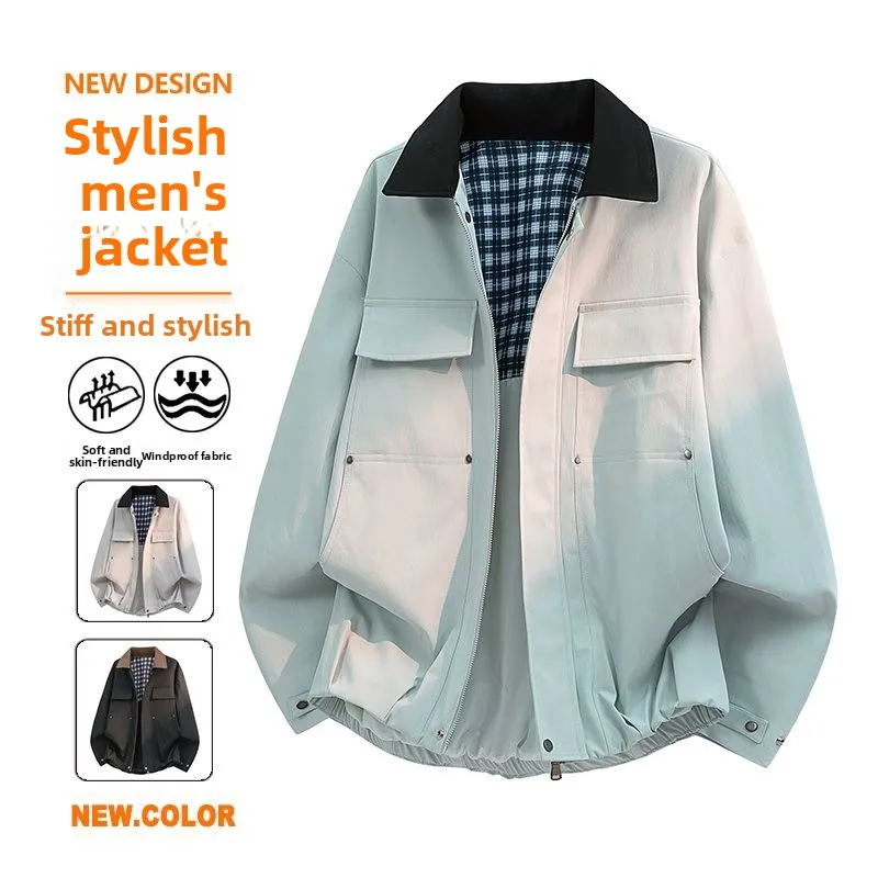 

Мужской костюм-униформа Spring 2026: куртка с цветными вставками, воротником, множеством карманов, из американской люксовой нейлоновой ткани высокого качества