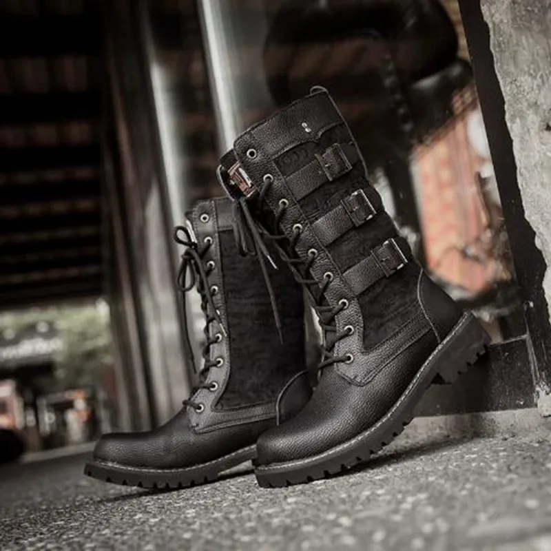 

2026 Luxury Mid-Carf Men Boots Lleather Motorcycle Boots Fashion Lace Up Shoes Men's British Male Cycling Quality Botas Hombre