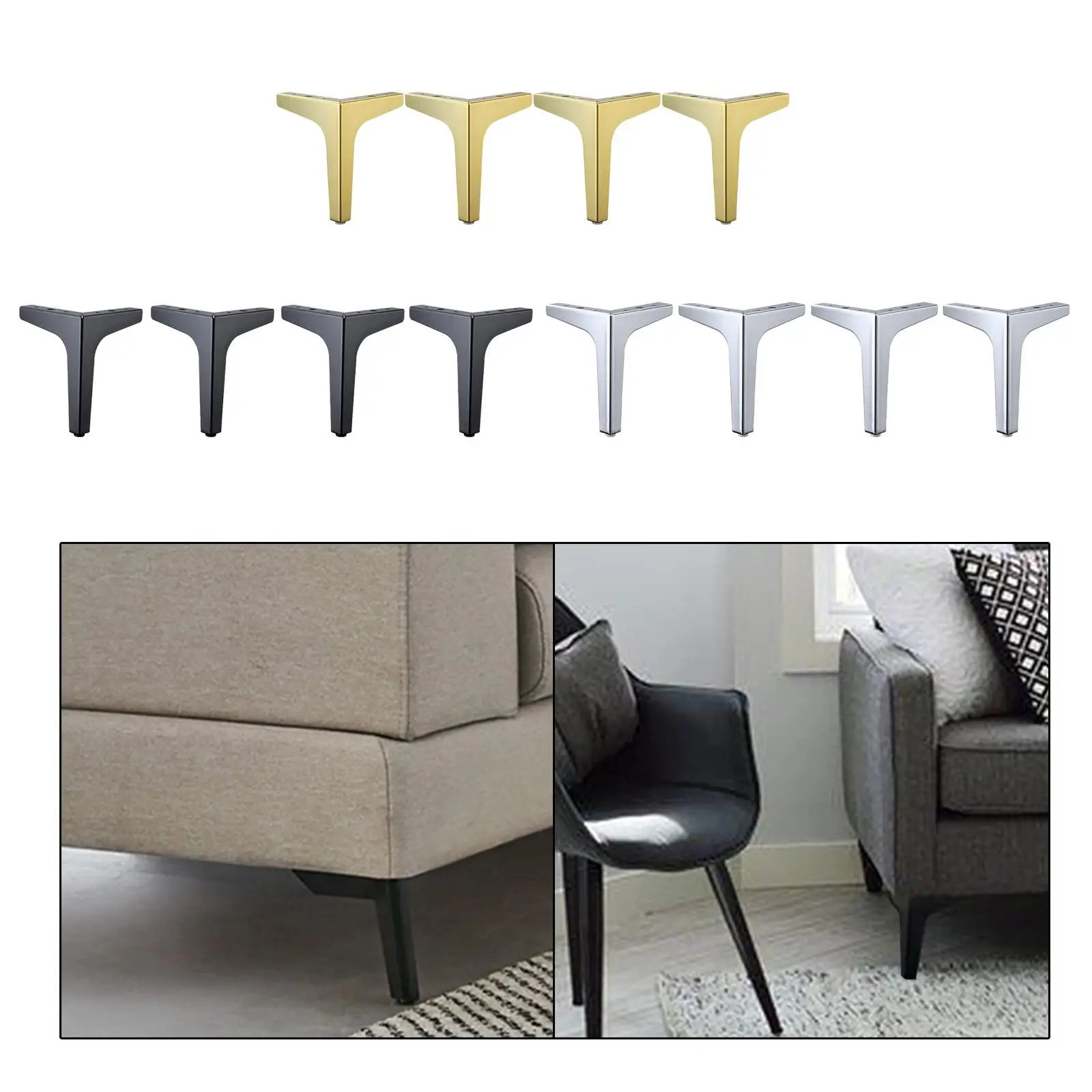 Metal Sofa Legs Furniture Replacement Leg Sofa Feet Heavy Duty Triangle Cabinet Feet Set of 4