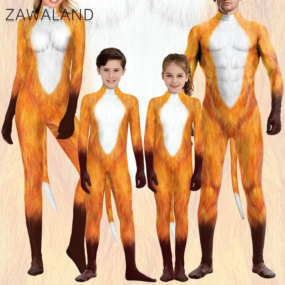 

Fox Cosplay Costume with Tail Bodysuit Adult Kid Carnival Holiday Party Family Matching Outfits Halloween Catsuit Jumpsuits