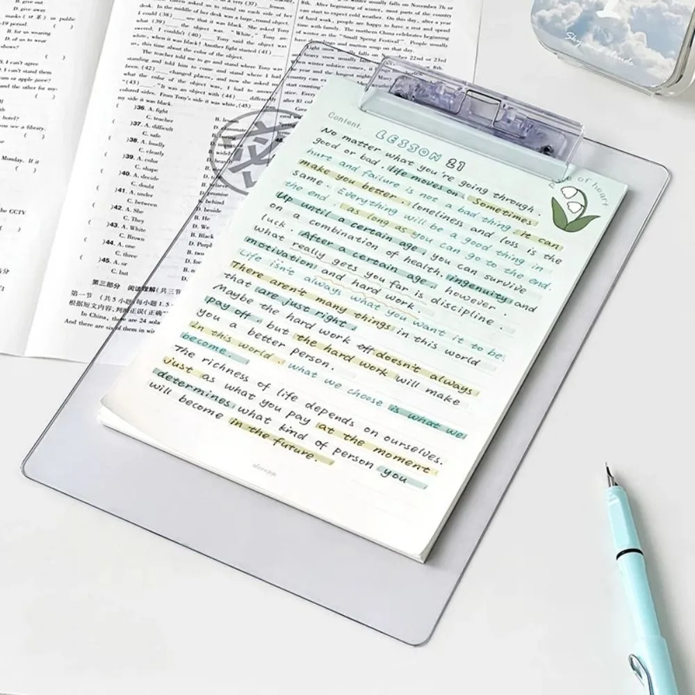 

With Low Profile Gold Clip Transparent A4 Clipboard Writing Sheet Pad Document Folder A4 File Folder Organizer Writing Clipboard