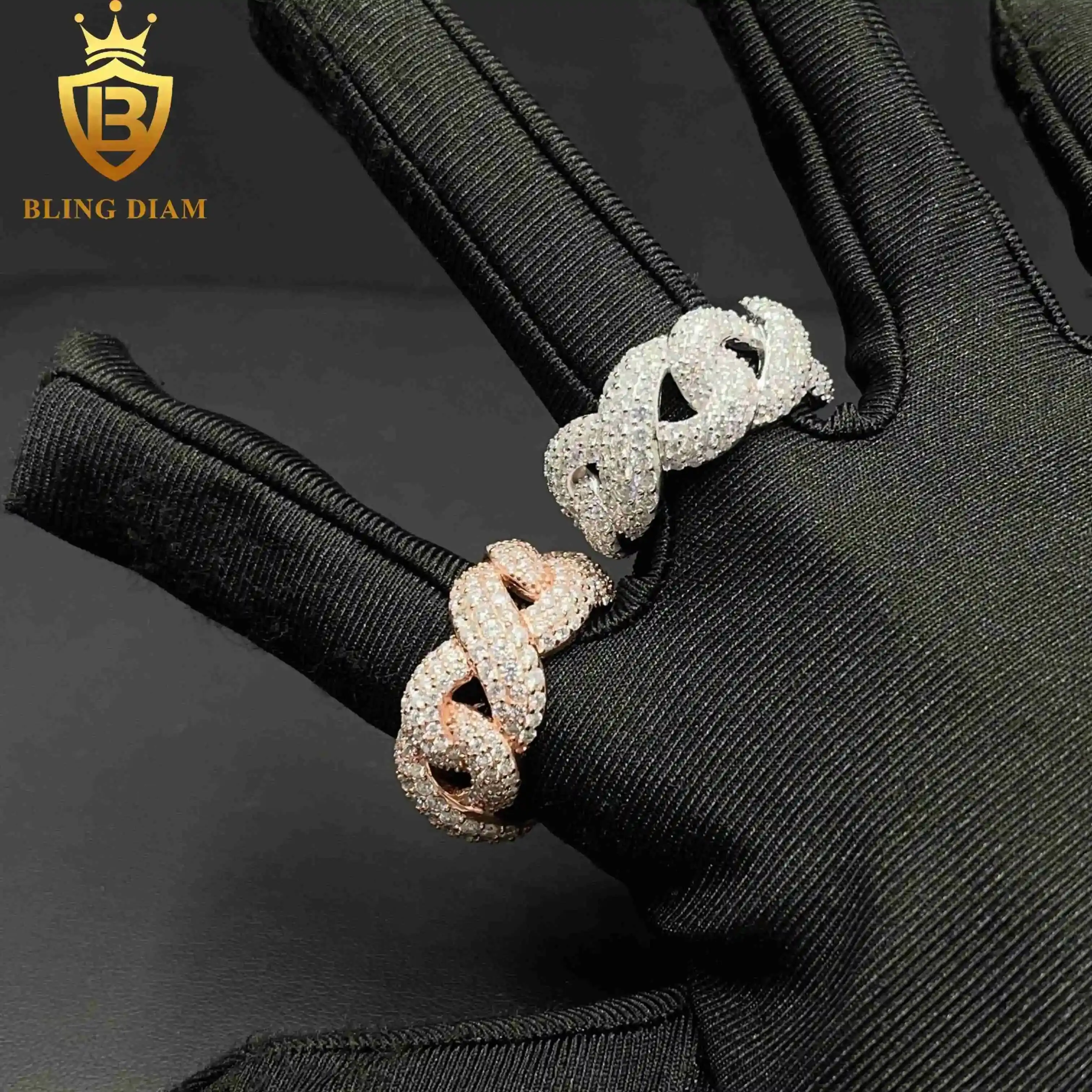 

Iced Out Cuban Infinity Symbol Rings for Men Wholesale Hip Hop Jewelry 925 Sterling Silver VVS Moissanite