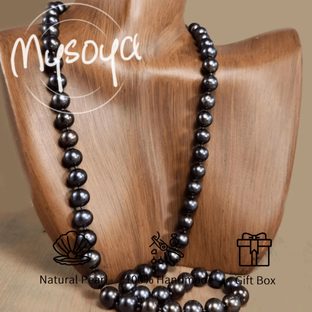 

MYSOYA Blue and Black Freshwater Pearl Necklace 7-8mm Pearls with Gift Box Gift for Him/ Her for Daily/ Birthday/ Wedding