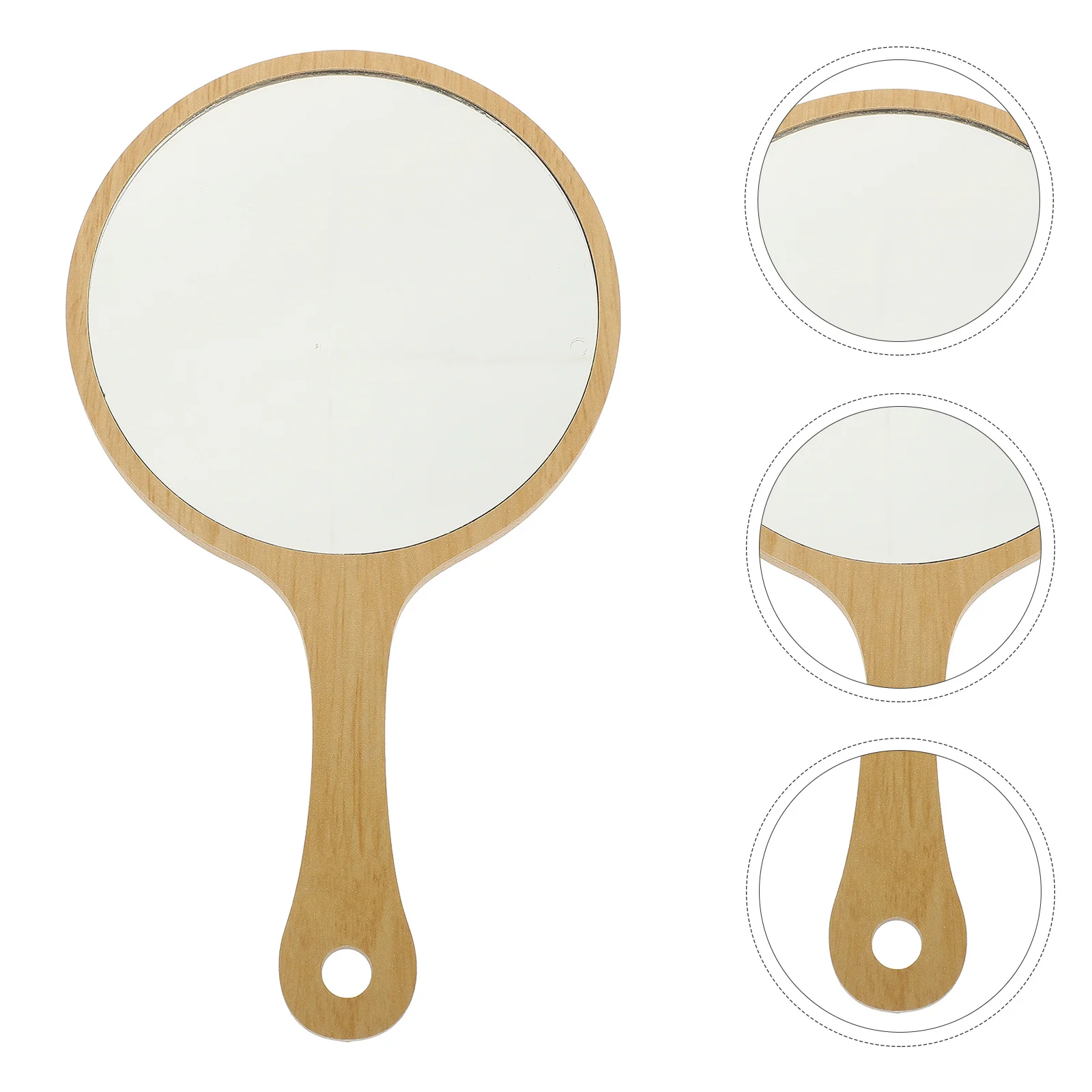 Handheld-Make-up-Holzgriff, tragbarer runder Spiegel für Reisen, täglicher Gebrauch, kompakter, leichter Kosmetik-Handspiegel