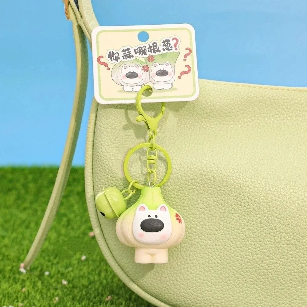 Cute Bag Hanging Scallion Keychain Ornaments Resin Garlic Dog Pendant Bell Mini Car Key Ring Key Decor