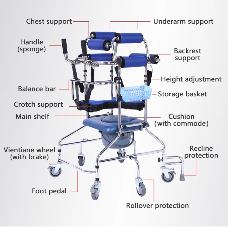 Cerebral Palsy Child and Adult Walking Aid Hemiplegic Walker Lower Limb Training Standing Frame with Wheels Walker