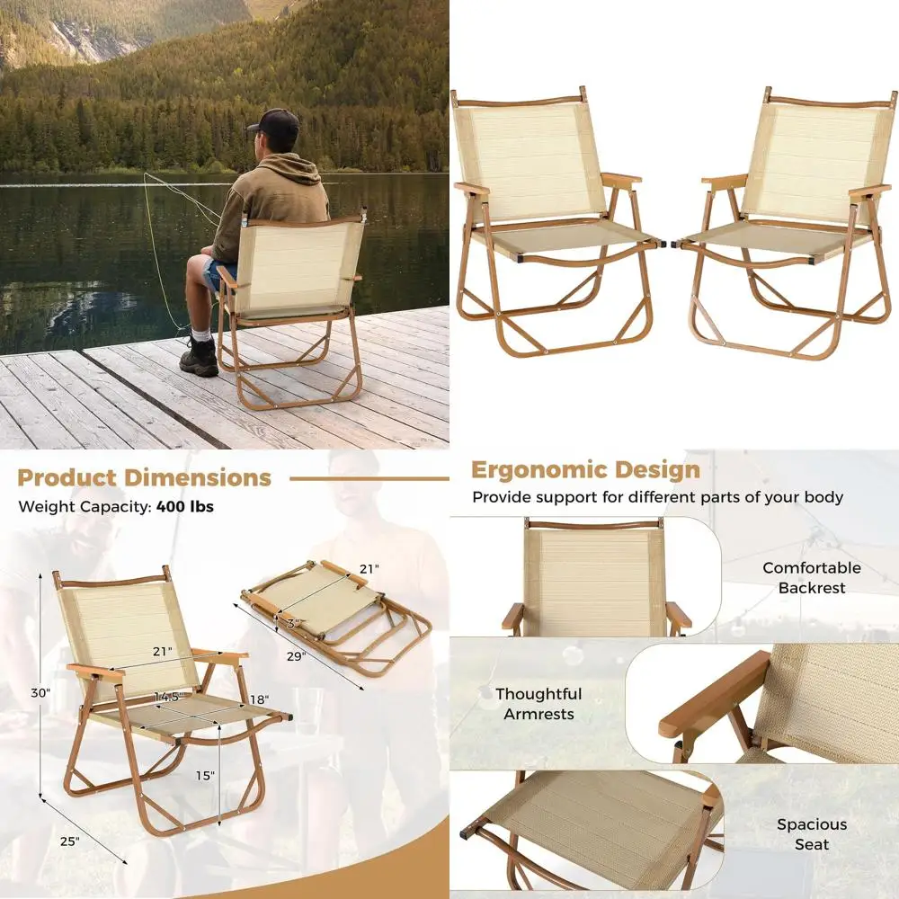 

Pair of Lightweight Portable Folding Chairs with Aluminum Frame for Outdoor Activities, Holds Up to 400lbs