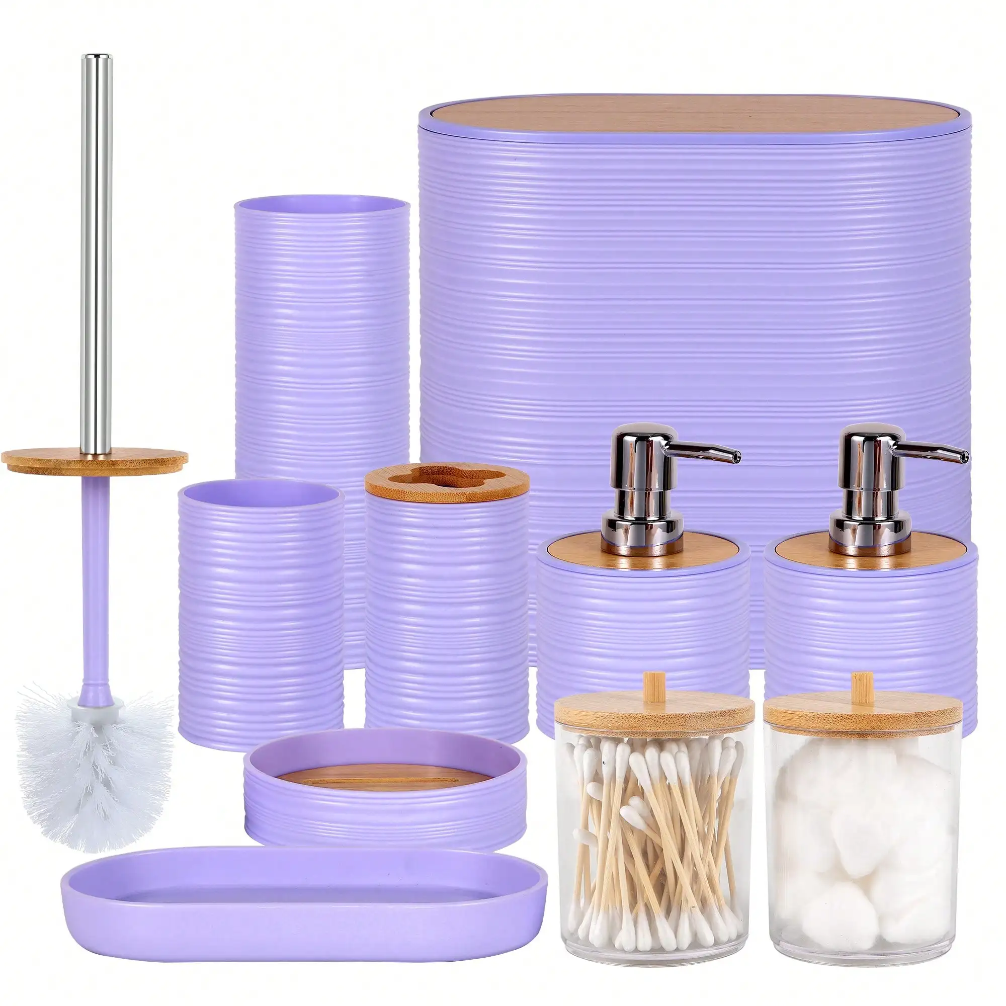 

Набор аксессуаров для ванной комнаты, 10 предметов: ершик для унитаза, мусорное ведро, держатель для ватных палочек и дозатор для мыла, для ванной.