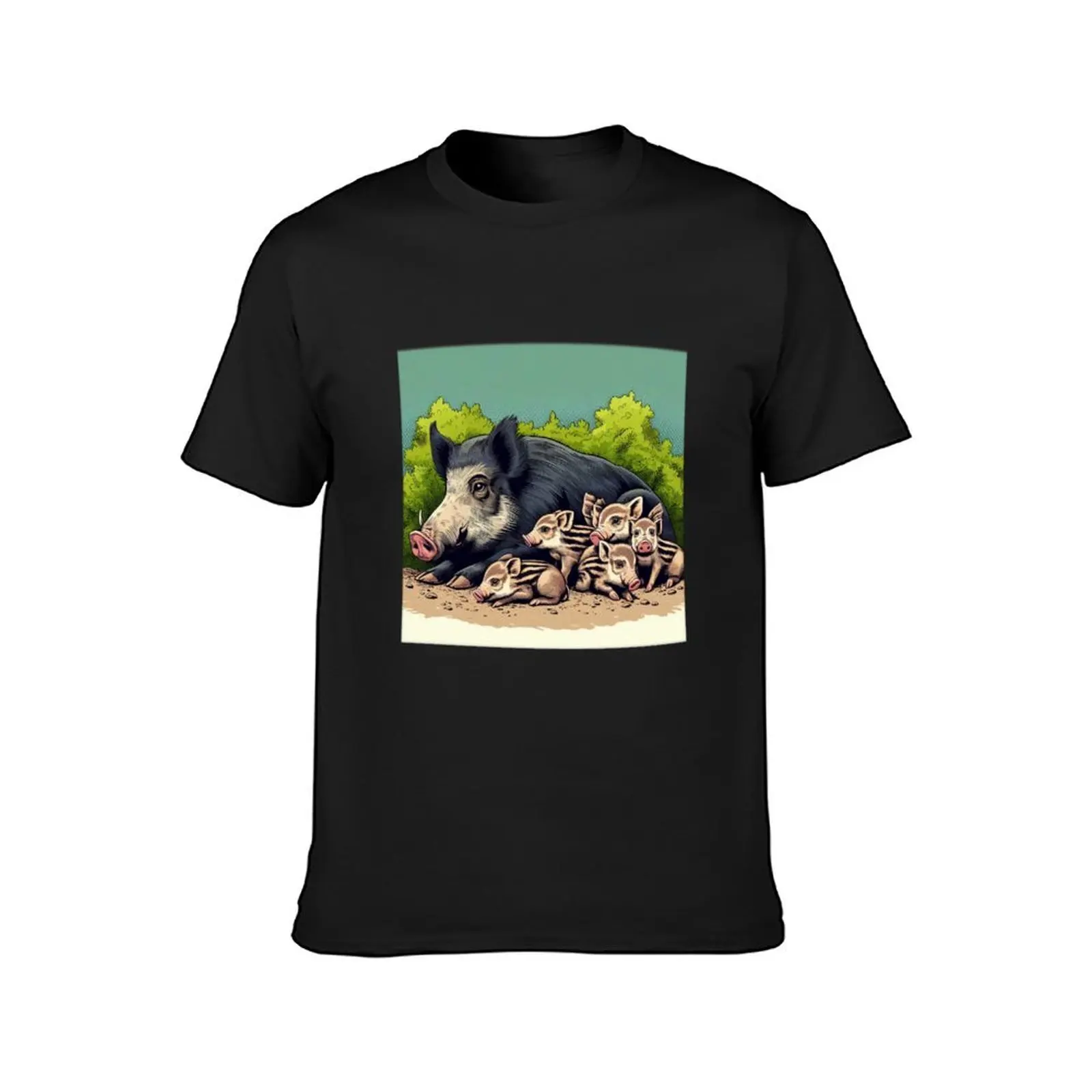 A lovely family of wild boars T-Shirt anime clothes blanks customs mens vintage t shirts