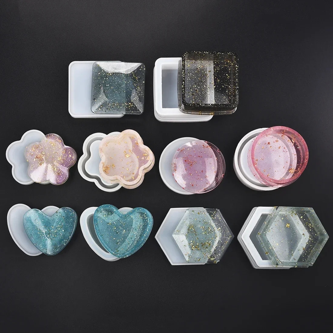 Storage Box Silicone Mold Heart Flower Shape Cut Mold For Jewelry Making DIY Crystal UV Epoxy Resin Gift Box Jewelry Tools