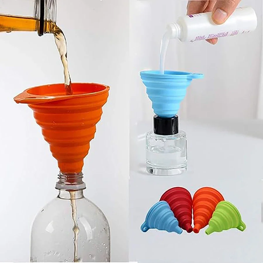 4pcs Car funnel Kitchen Tools Silicone Folding Funnel Set Food Grade Silicone Funnel Set Collapsible Kitchen Gadgets