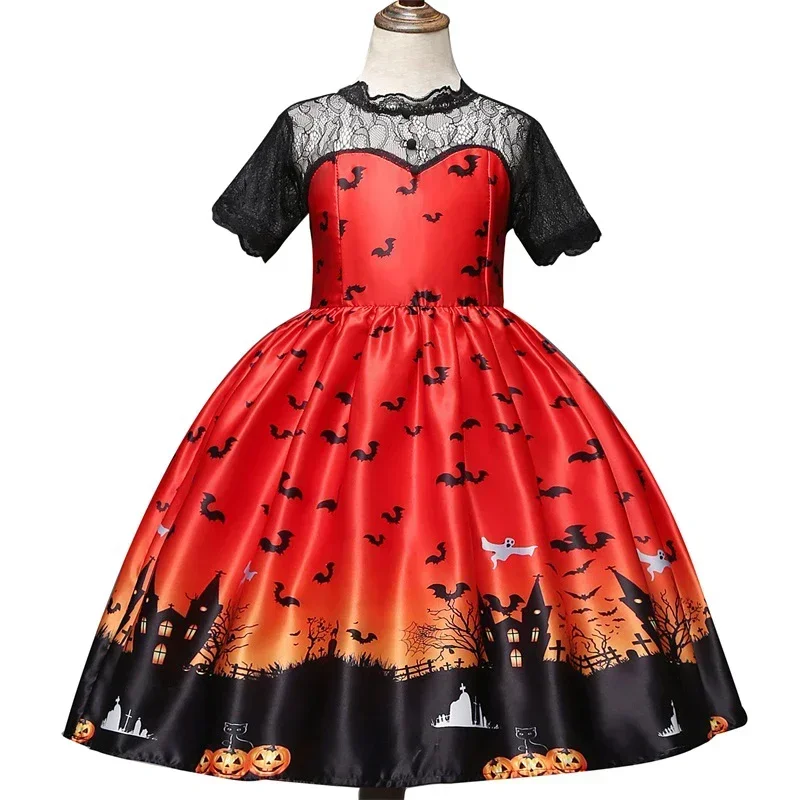 Girl Vampire Halloween Dress For Kid Ghost Bride Gothic Cosplay Vampire Costume Count Vampiran Carnival Outfit Black Red Clothes