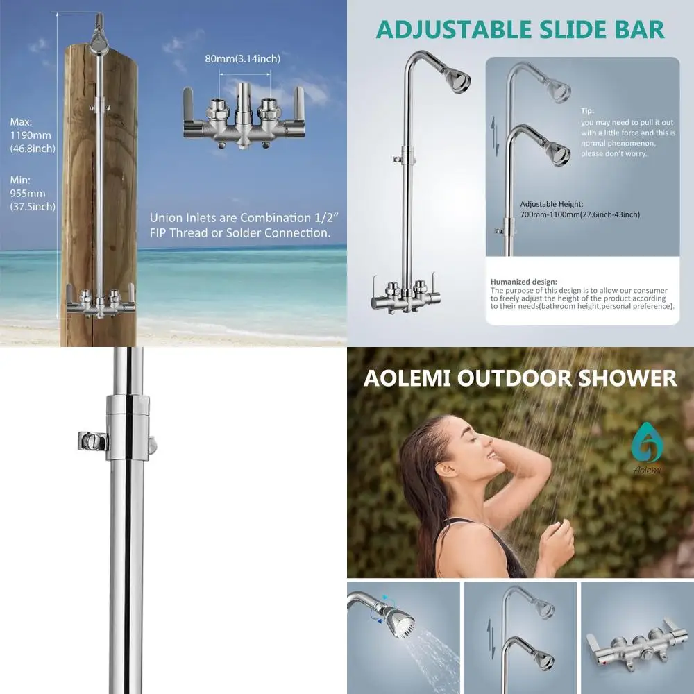 

3-Inch Centered 2-Handle Outdoor Shower Kit with Brass Valve and Polished Chrome Finish