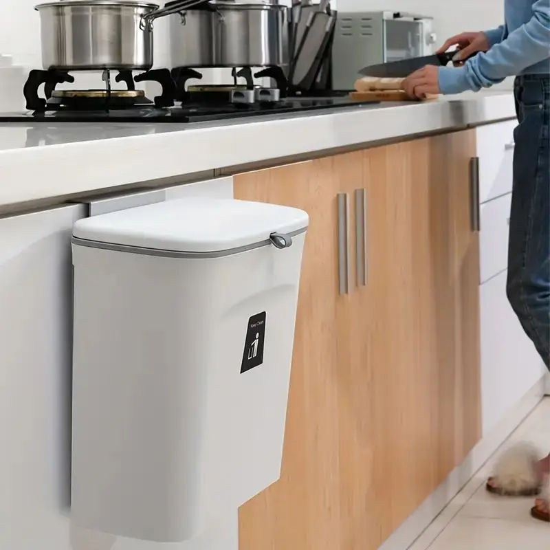 9L/7L Wall Mounted Trash Can, High Quality PP Material, Suitable For Kitchen, Bathroom And Living Room, White/Grey