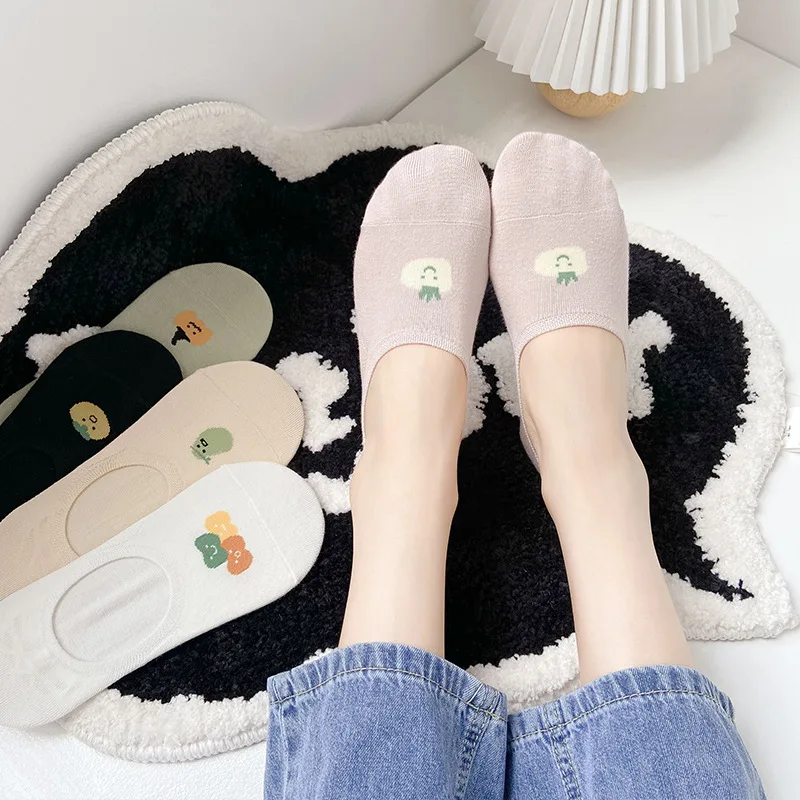 Women's Silicone Non-slip Invisible Socks Lady Summer Vegetable Pattern Ankle Boat Socks Female Soft Sock Breathable Cute