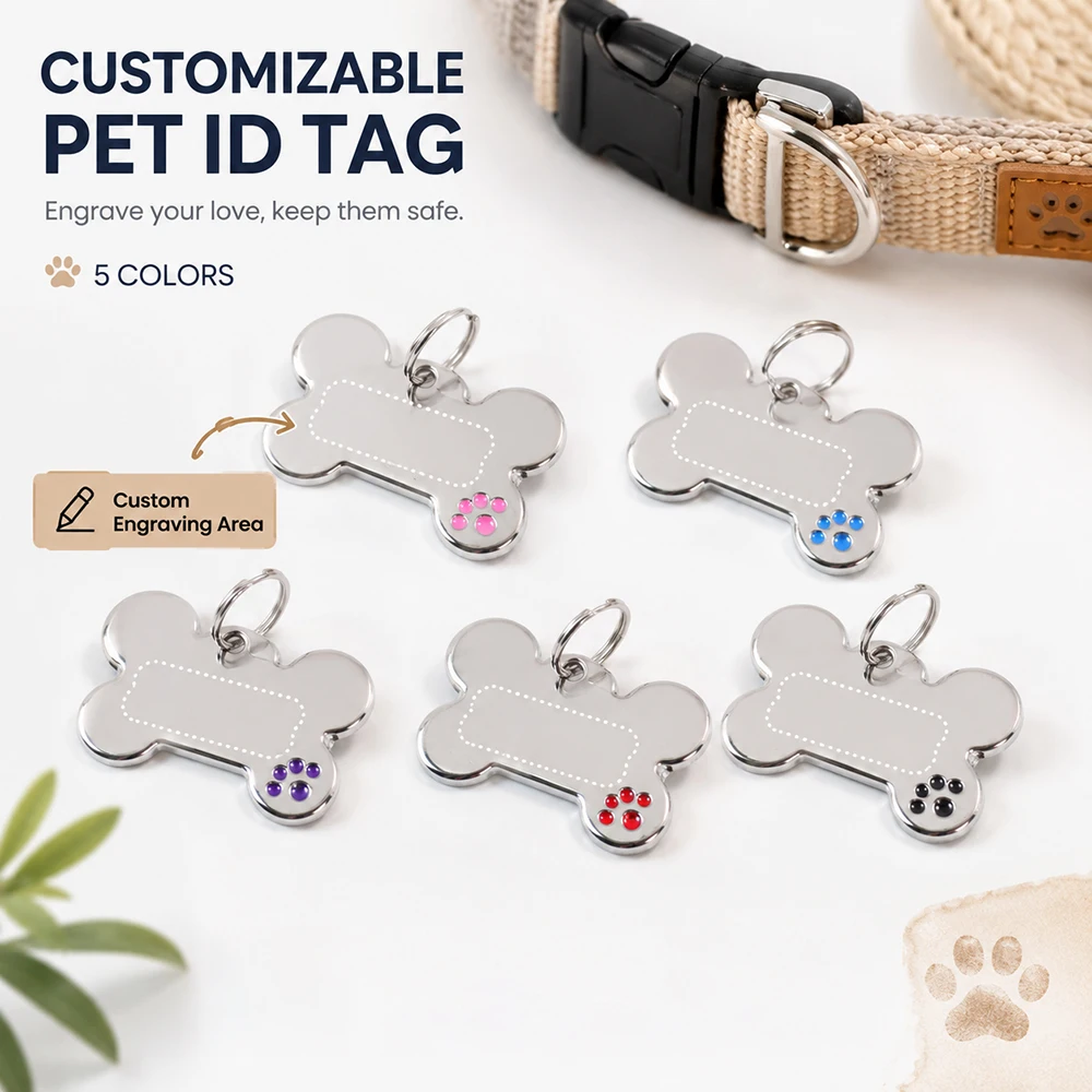Custom Text Dog Tag Bone Shaped Personalized Name Pets ID Tag Claw Laser Engraving Number Anti-lost Customized Text Dog Tags