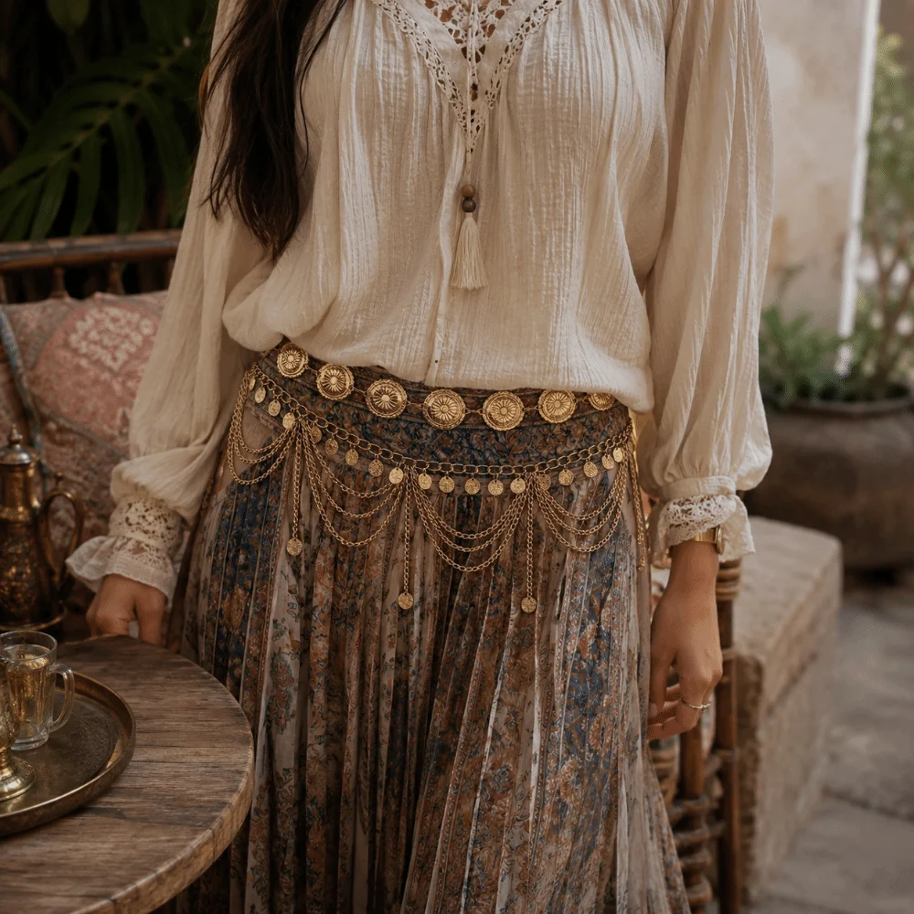 Bohemian Hollow Out Multi Layer Waist Chain Elegant Shiny Fringe Belt Delicate Tassel Dance Accessories Beach