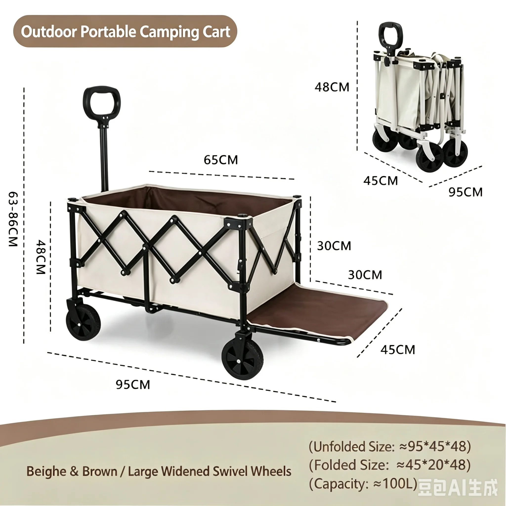 OEM 4-Wheel Industrial Camping Cart with Foldable Off-road Trailer for Outdoor Use