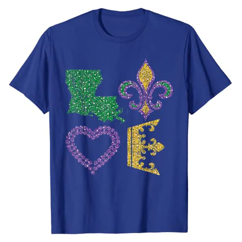 Women's Mardi Gras Shirt I Love Mardi-Gras Distressed Gifts T-Shirt Aesthetic Clothes Graphic Tee Tops Ladies Clothing Blouses