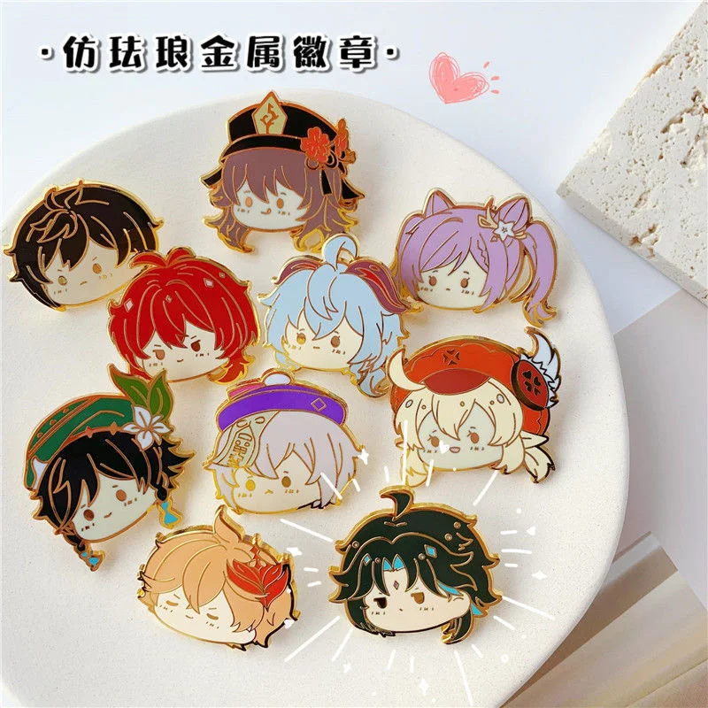 1PC Anime Game Genshin Impact Xiao Hutao Alloy Lapel Badges Clothes Jewelry Collar Brooches Accessories Cute Gifts For Friend