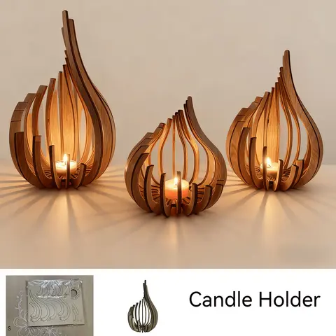 Lotus-Shaped Wooden Candle Holder Home Decor DIY Assembly Candlestick Lantern without Candles
