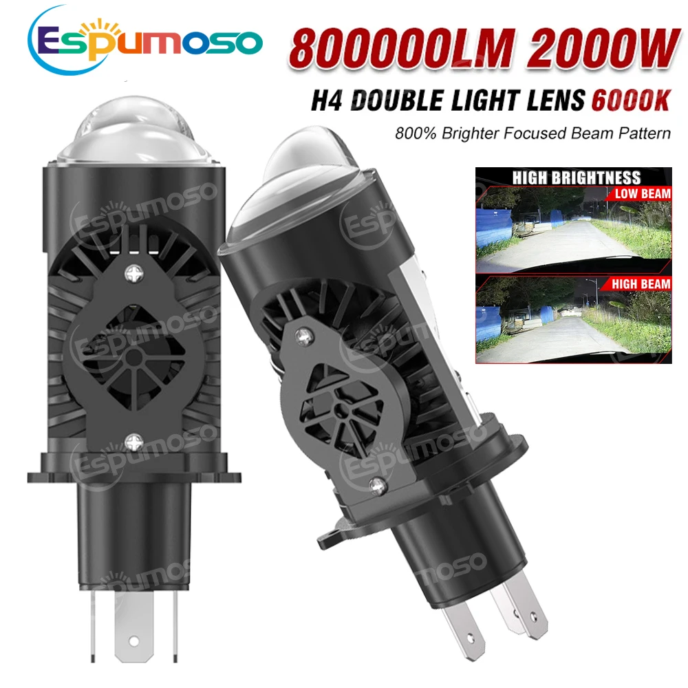 

H4 LED Projector Lens Headlight Car Bulb 6000K Canbus High Low Beam Light Turbo High Power Mini Auto/Moto Lamp Mini Lens RHD LHD