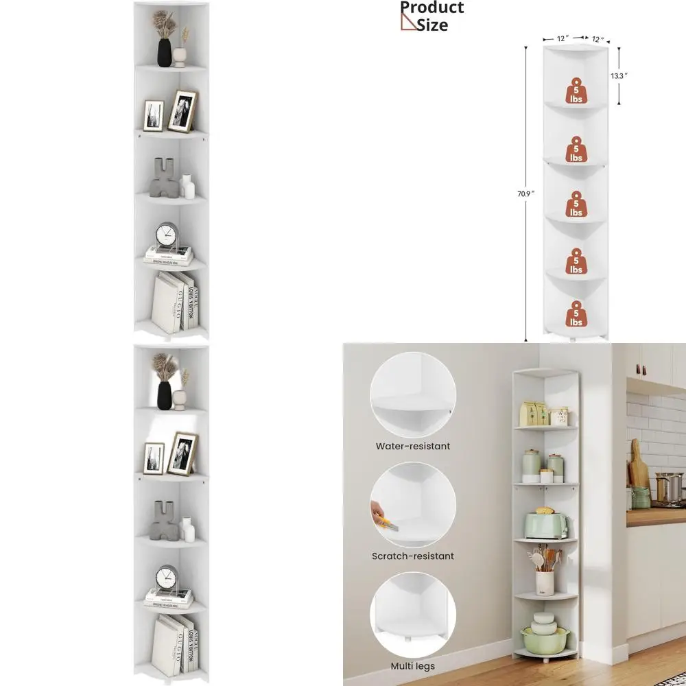 

5-ярусная белая деревянная полка, высотой 70,9 дюйма, тонкий дизайн, для книг, спален, гостиных, офисов