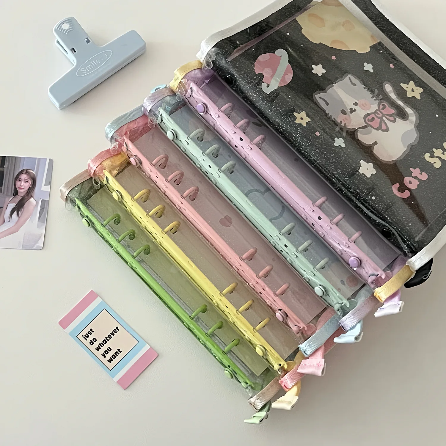 A5 Flash PVC Loose leaf Book Color Zipper Wrap Side Ledger Album Guka love bean Small Card Star Storage Office Files