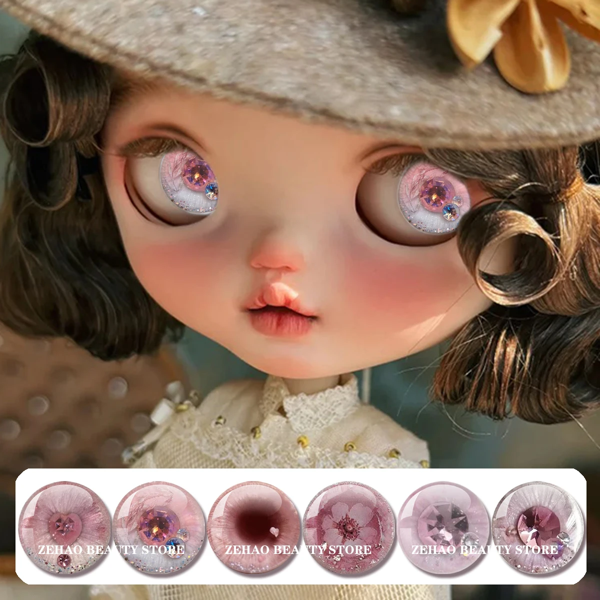 Pink Colored Eyes Round Blyth BJD Doll Glass Eye Chips 12pcs Cabochon 10MM-40MM Handmade Drop Glue Eye Pupil Girl Toy DIY Gift