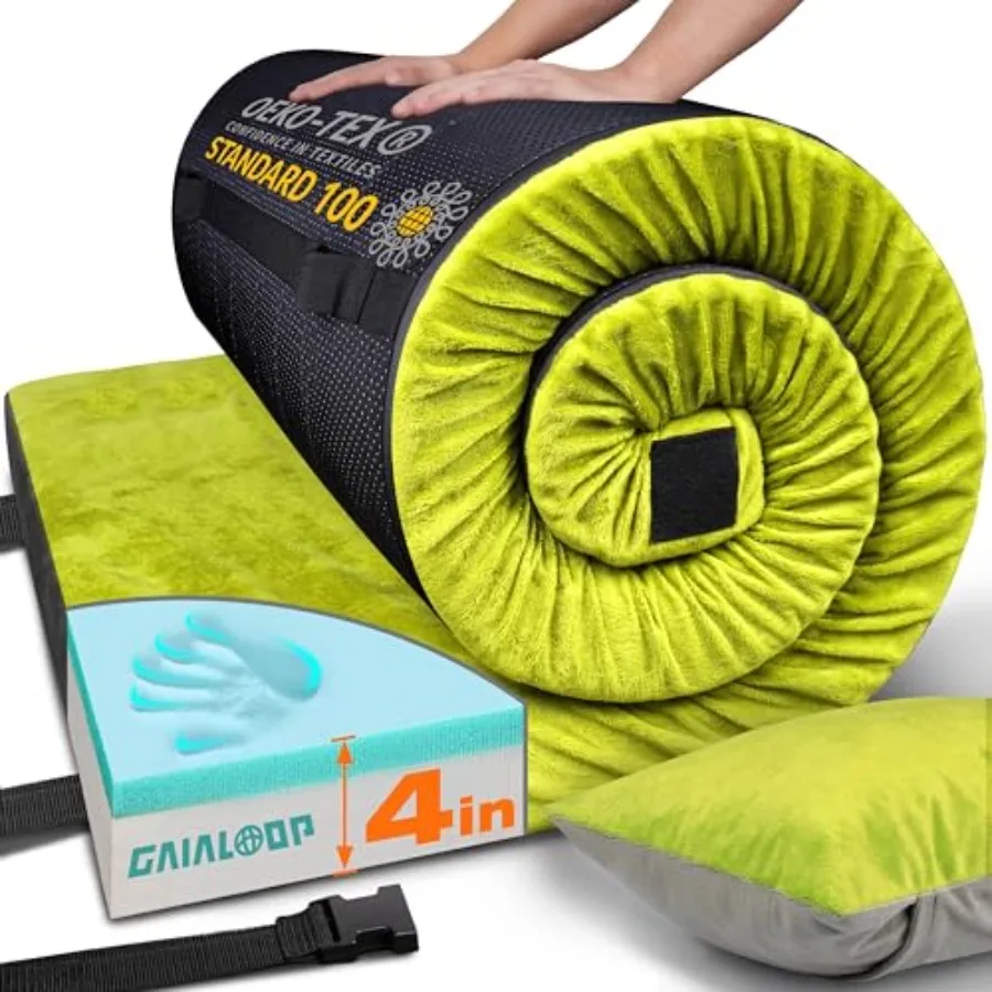

Extra Thick 4 INCH Memory Foam Camping Mattress Roll Up Floor Sleeping Mat Camp Cot Mattress Pad Travel Camping Couch Bed for G