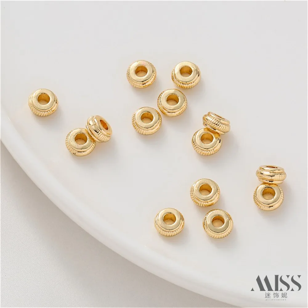 14K Gold-plated 7mm Large Hole Lantern Flat Partition Bead DIY Accessory Loose Bead Handmade Bracelet Necklace Jewelry Material