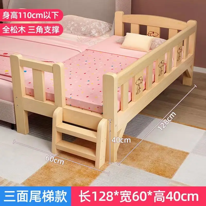 Solid Wood Children Beds with Guardrail Small Infant Bedside Single Widening Splicing Kids Bed No Mattress