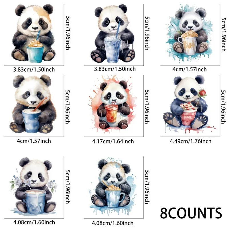 8pcs Cute Panda Sublimation UV DTF Cup Stickers, Waterproof Sticker Pack for Decorating Mugs, DIY Art Supplies，Home Decoration