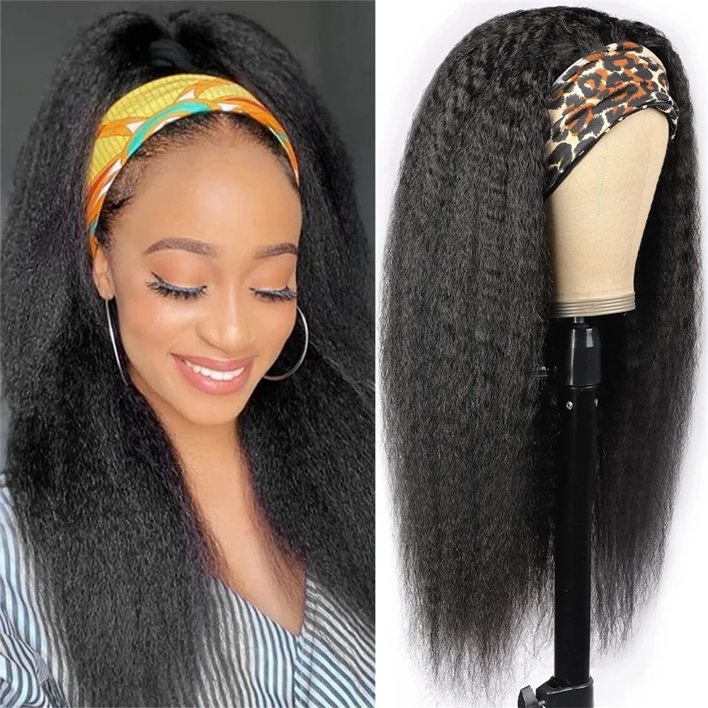 Kinky Straight Headband Wig Human Hair Wig Full Machine Made Brazilian Human Hair Wigs For Black Women 180%  Density